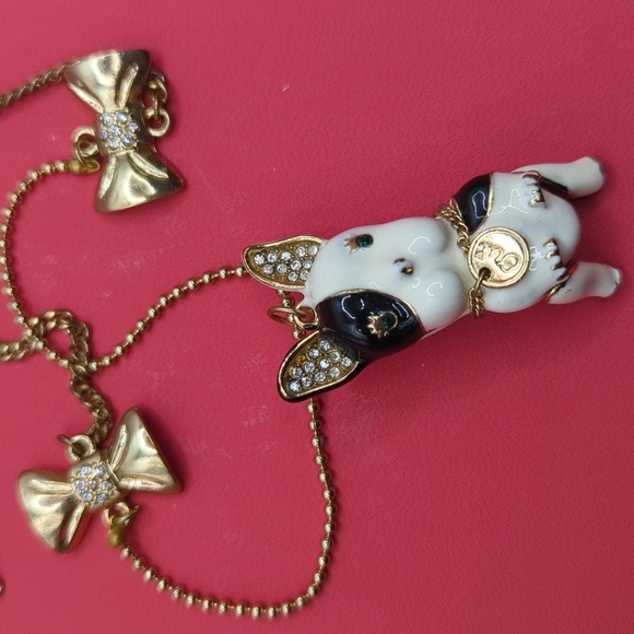 Betsey Johnson Jewelry - Betsey Johnson Enamel movable black white  puppy dog necklace rhinestone